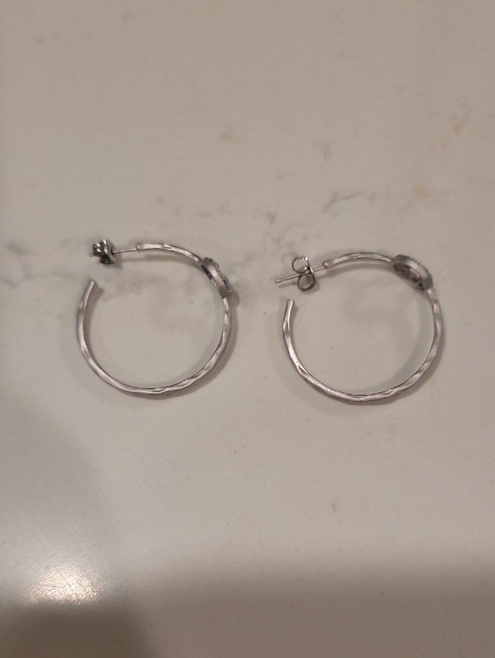 Freida Rothman Matte Silver Clover Hoop Earrings - Picture 2 of 2